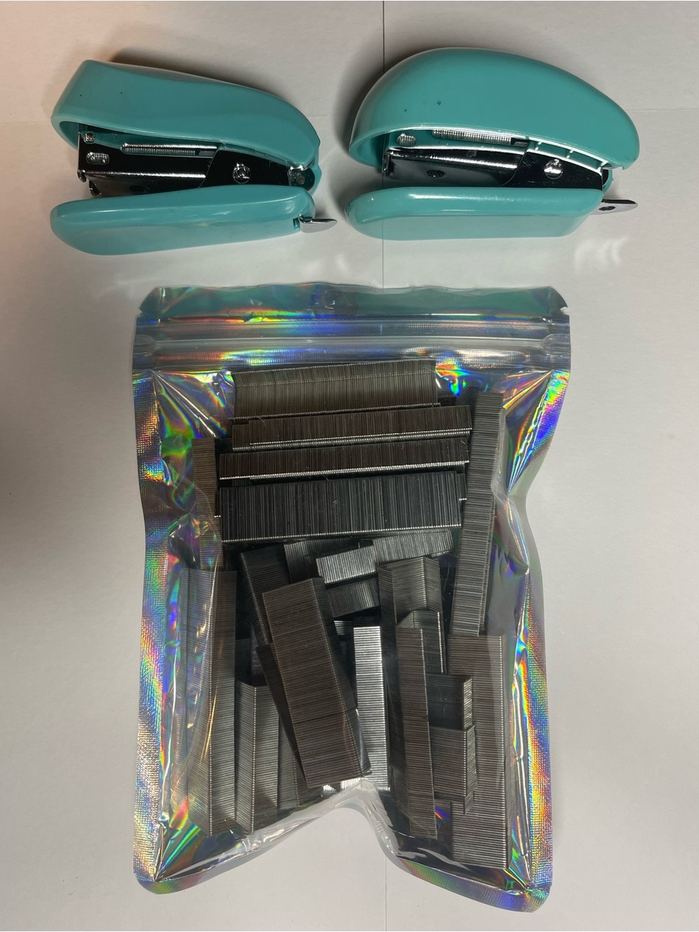 Mini Stapler Set with Aqua Blue Finish and Extra Staples